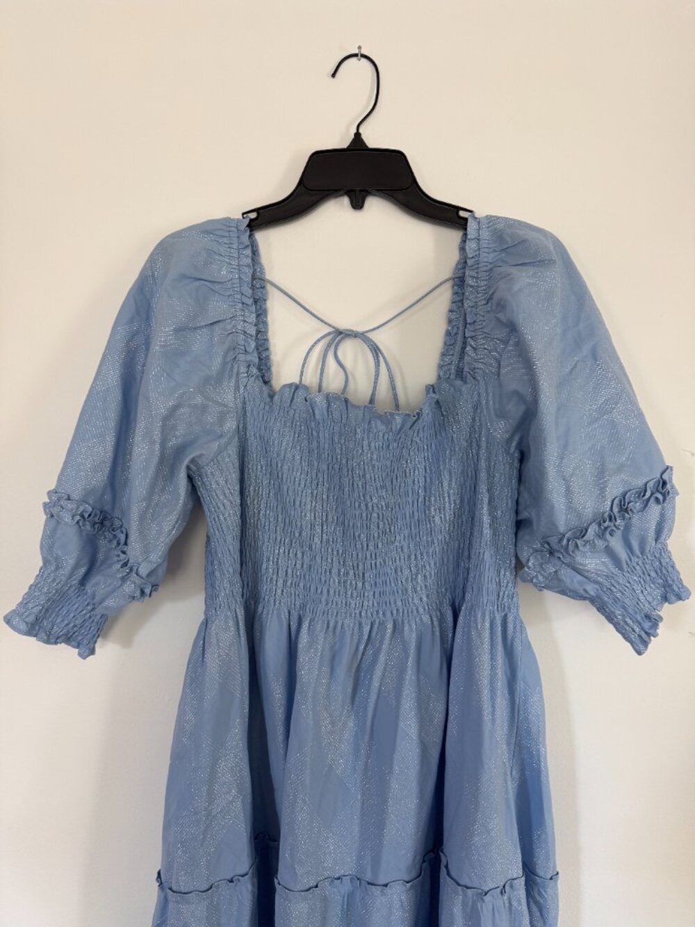 Hill House Nap Dress: Like New Blue Metallic Smocked Puff Sleeve Midi 2XL - Picture 5 of 9